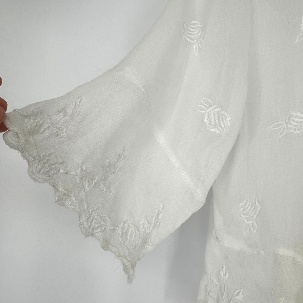 Sheer Floral Embroidered Top XS Ivory Cottagecore Coquette Boho Dainty Layering - Picture 7 of 12
